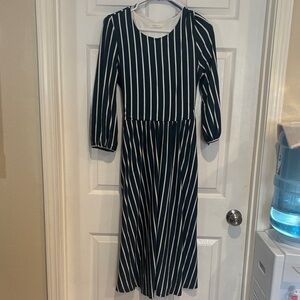Reborn J Navy and White Striped Long Sleeve Dress